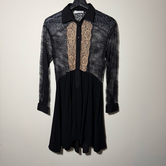 Sandro Black and Cream Long Sleeve Dress - Picture 4 of 16